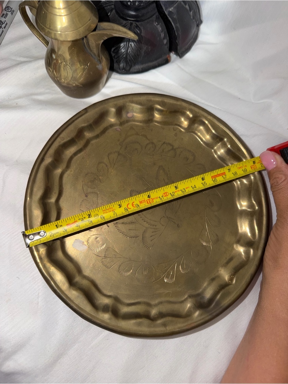 Vintage Etched Brass 3-Piece Coffee Set - Picture 15 of 16